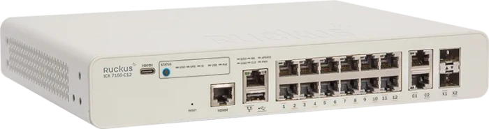 Brocade Ruckus ICX 7150 Desktop Gigabit Managed Switch, 14x RJ-45, 2x SFP+, 124W PoE+