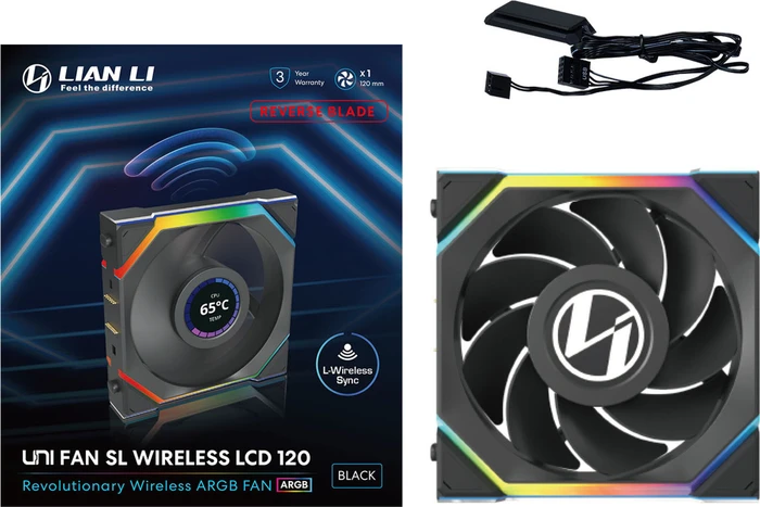 Lian Li Uni Fan SL Wireless LCD 120 ARGB Reverse Blade, schwarz, 120mm