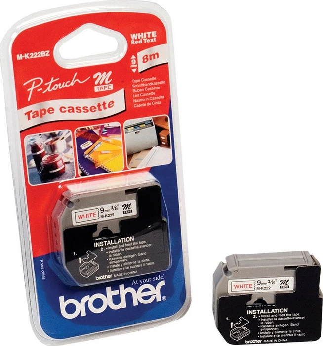 Brother M-K222BZ Beschriftungsband, 9mm, rot/weiß