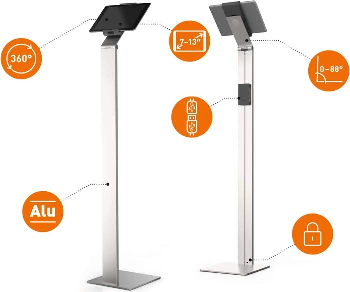 Durable Tablet Holder Floor, Tablet-Stand 7-13", silber