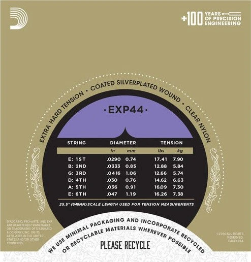 D'Addario EXP Coated Pro-Arté Composite, Extra-Hard Tension
