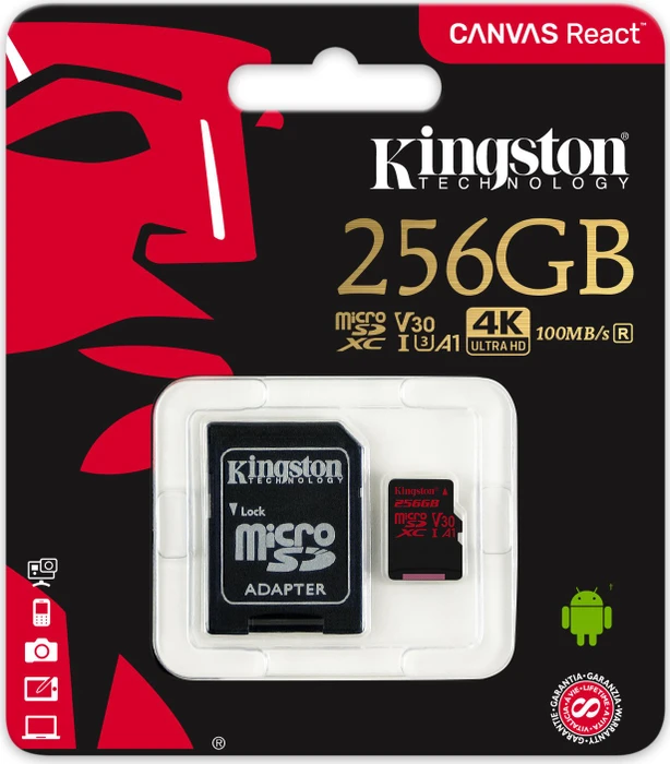Kingston Canvas React R100/W80 256GB Kit, UHS-I U3, A1, Class 10