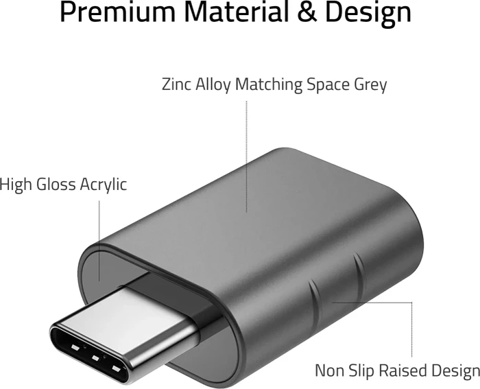 Syntech USB-Adapter, USB 3.0, 5Gb/s, USB-A 3.0 [Buchse] auf USB-C 3.0 [Stecker], Space Gray, 2er-Pack