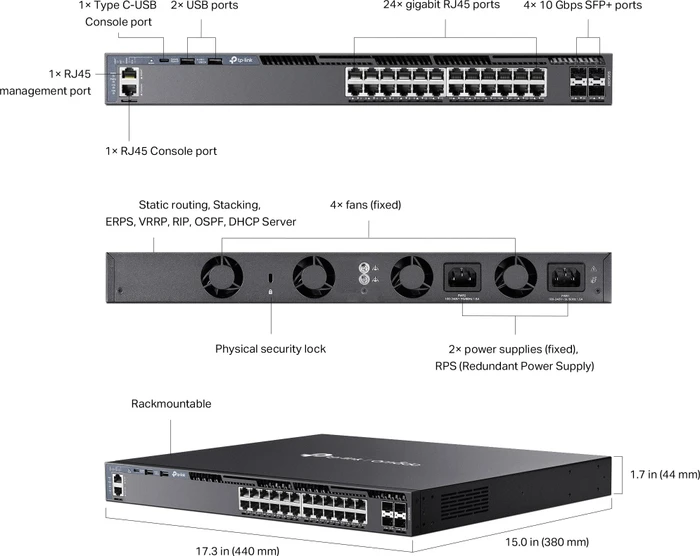 TP-Link Omada SG6400 Rackmount Gigabit Managed Switch, 24x RJ-45, 4x SFP+
