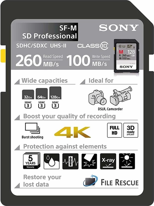 Sony SF-M Series R260/W100 128GB, UHS-II U3, Class 10