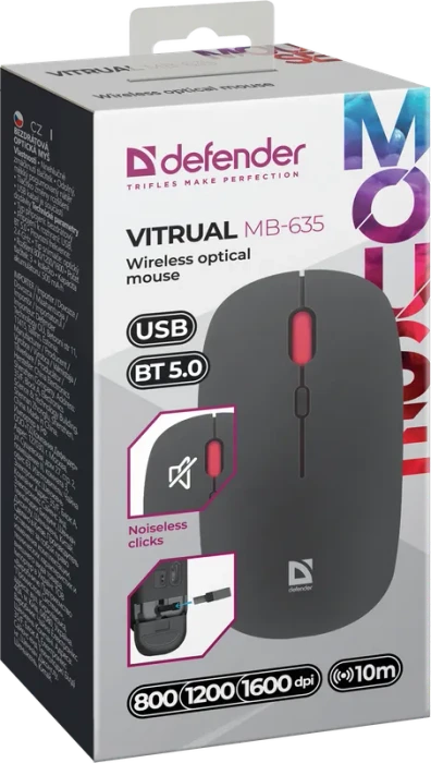 Defender Vitrual MB-635 Wireless Optical Mouse schwarz, USB/Bluetooth