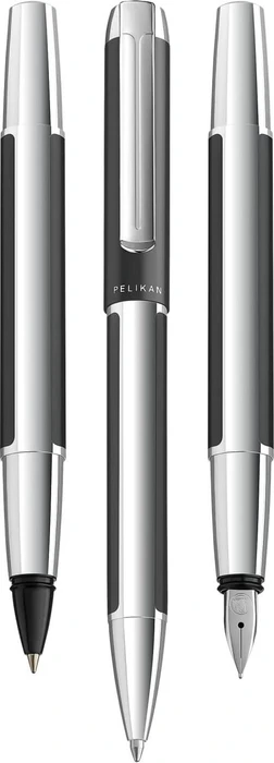 Pelikan Pura P40 dunkelgrau/silber, rechte Hand, breit, Geschenkbox