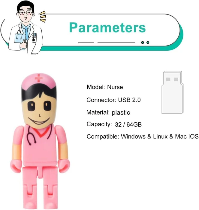 Diverse USB-Sticks Cartoon Krankenschwester 64GB rosa, USB-A, USB 2.0