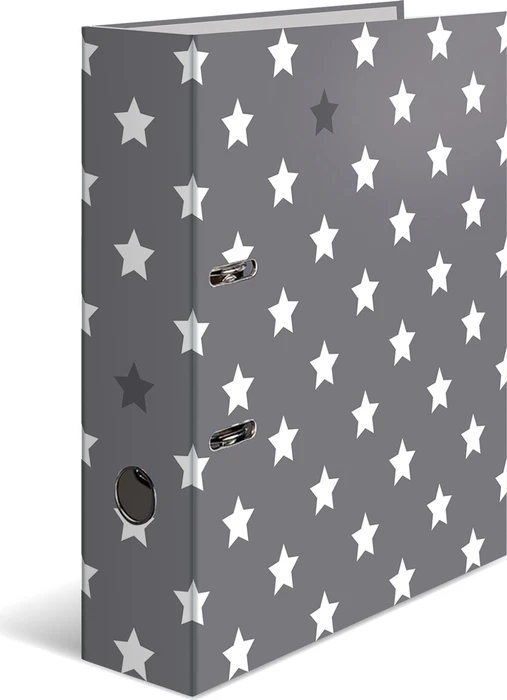 Herma Ordner 2-Ring mit Motiv, 70mm, A4, Stars Grau mit weißen Sternen, 10er-Pack