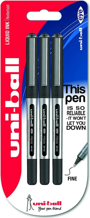 Uni-Ball Eye Micro UB-150 Tintenroller (Mine) schwarz/silber, 3er-Pack