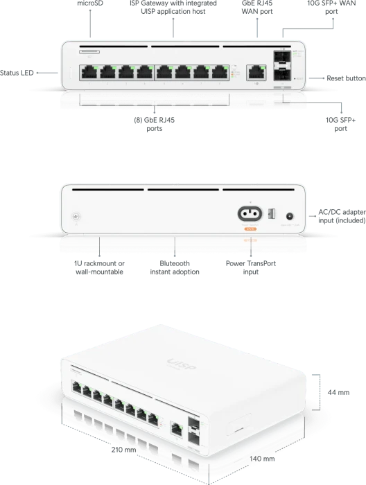 Ubiquiti UISP Console Desktop Gigabit Managed Switch, 9x RJ-45, 2x SFP+