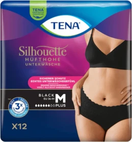 Tena Silhouette Black Pants Plus Schutzhose Größe M, 24 Stück (2x 12 Stück)