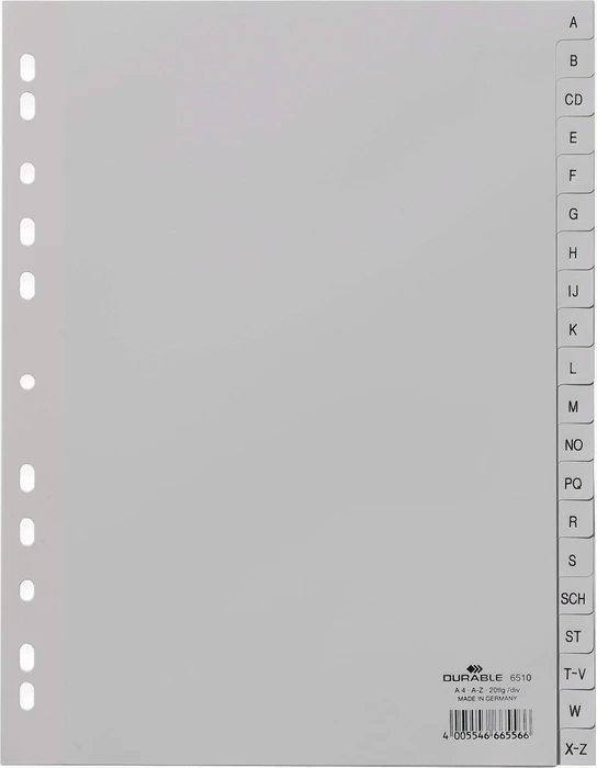 Durable Alphabetregister A4, grau, 20er Teilung