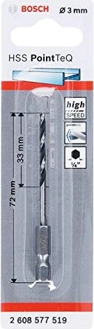 Bosch Professional HSS PointTeQ Spiralbohrer, 3x33x72mm, 1 Stück