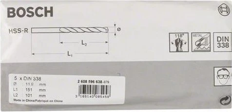 Bosch Professional HSS-R Spiralbohrer, 11.9x101x151mm, 5 Stück