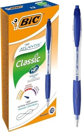BIC Atlantis Classic 0.4mm Kugelschreiber (Mine) blau/transparent, 12er-Pack