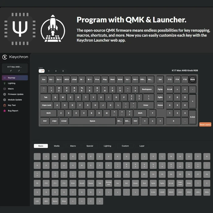 Keychron K17 Max, grau, LEDs weiß, Gateron LOW PROFILE 2.0 RED, USB/Bluetooth, US
