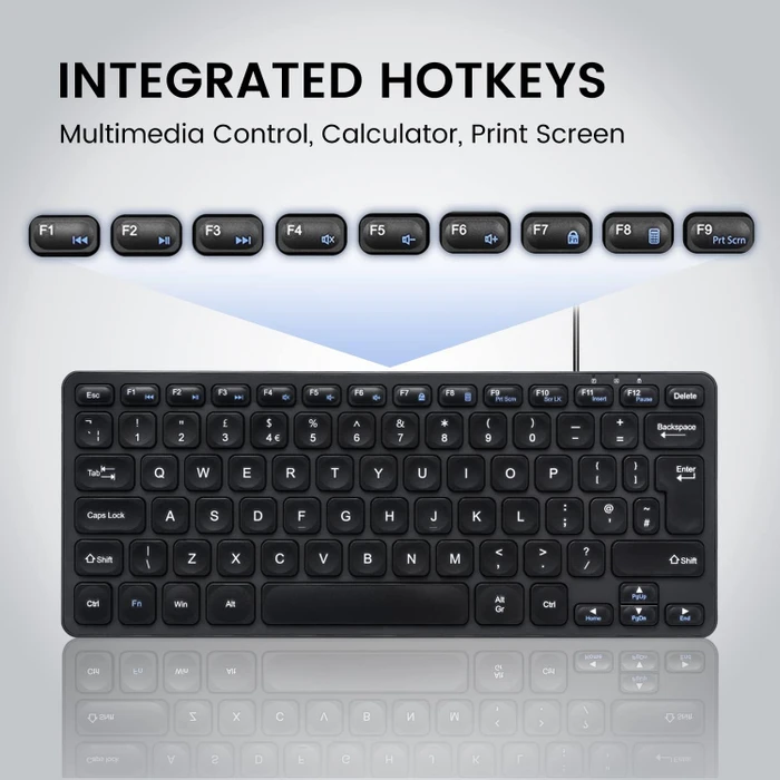 Perixx Periboard-416 Mini Keyboard, schwarz, LEDs weiß, USB & USB-C, UK