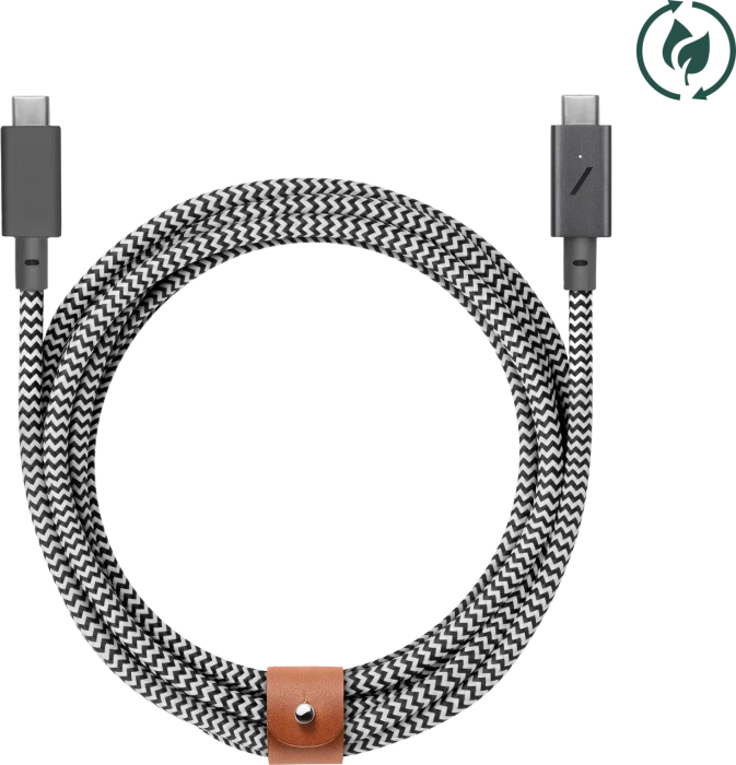 Native Union USB-C Kabel mit Leder-Halteband, Zebra, 2.4m