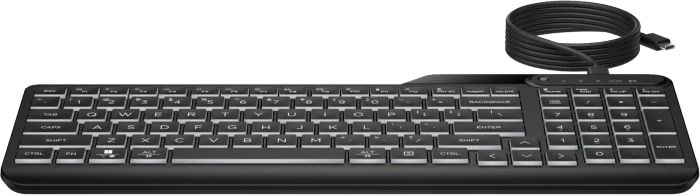HP 405 Multi-Device Backlit Wired Keyboard, schwarz, USB, DE