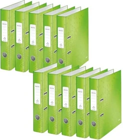 Leitz Qualitäts Ordner 2-Ring 180° WOW, 50mm, A4, grün, 10er-Pack