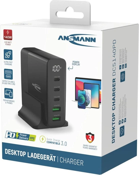 Ansmann Desktop Charger mit Display DC5140PD 140W 5-Port schwarz