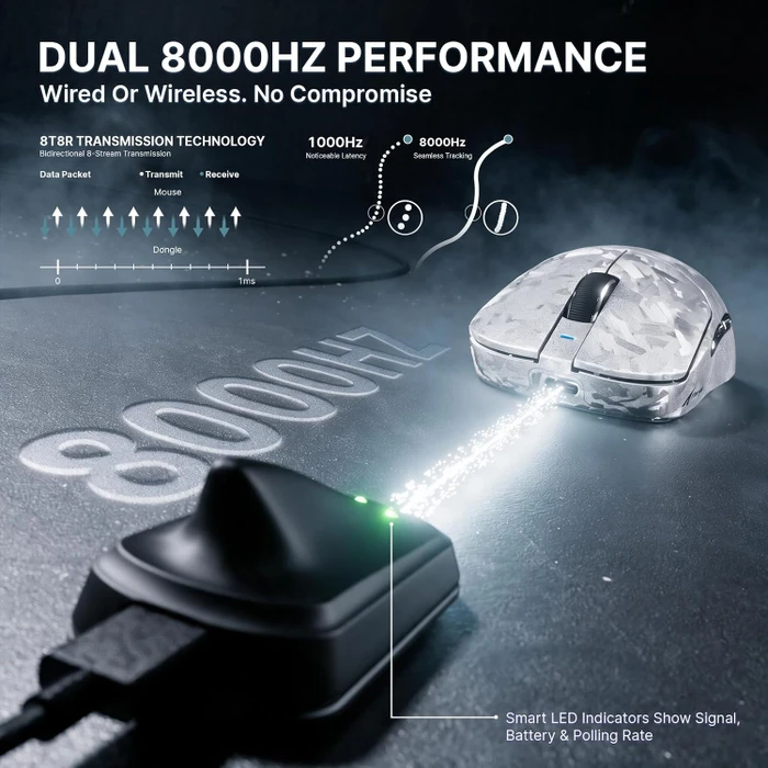 Attack Shark RS3 ULTRA Carbon Fiber 8KHz Wireless, Forged Silver, USB/Bluetooth