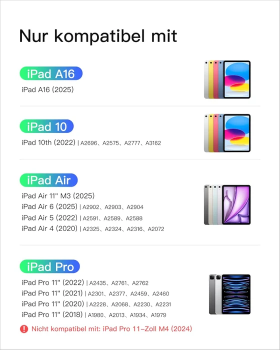 Inateck ACE Touch Ultraleicht Tastatur für iPad 10/iPad 11 A16, iPad Air 11" M2/M3, iPad Pro 11", Graphite, DE