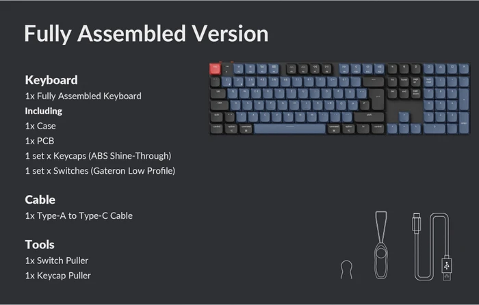 Keychron K5 Pro, schwarz/blau, LEDs RGB, hot-swap, Gateron LOW PROFILE 2.0 BROWN, USB/Bluetooth, DE