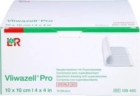 Lohmann & Rauscher Vliwazell Pro Saugkompressen mit Superabsorber steril, 10 x 10cm, 10 Stück