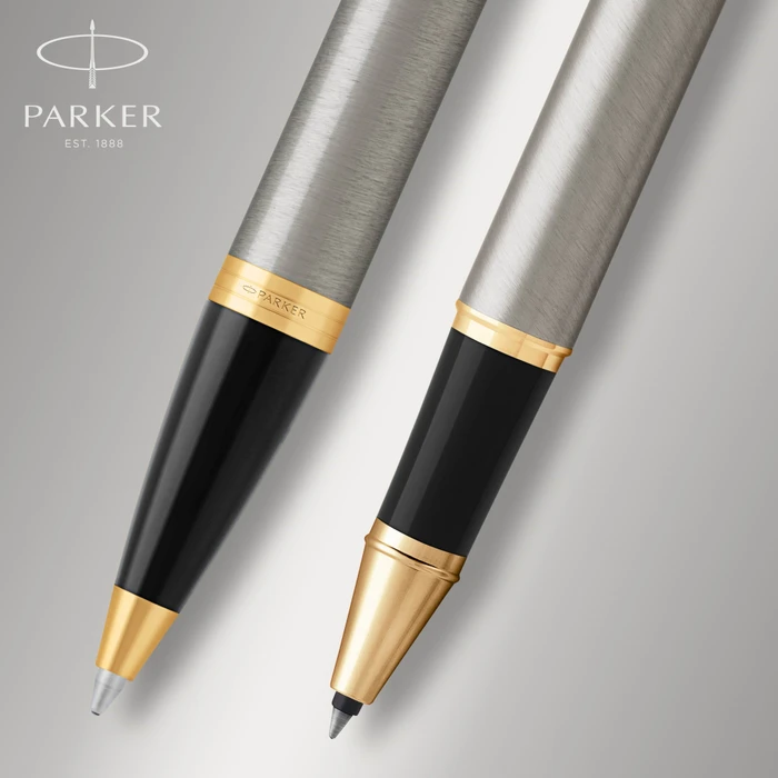 Parker IM Duo, Brushed Metal Gold Trim, 2 Stück
