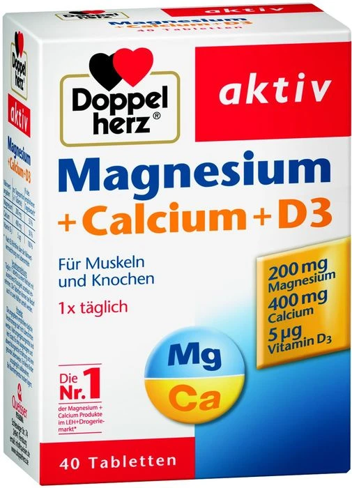 Doppelherz Magnesium + Calcium + D3 Tabletten, 40 Stück