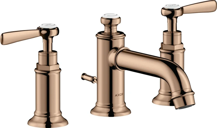 Hansgrohe Axor Montreux 3-Loch Waschbeckenarmatur 30 mit Hebelgriffen und Ablauffernbedienung polished red gold