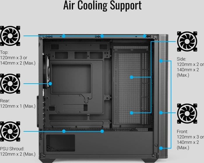 AeroCool D301A Black, inkl. 4x Lüfter, Lüfter LED ARGB, Glasfenster