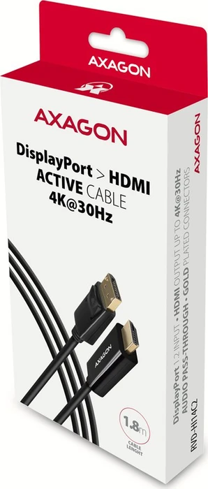 Axagon DisplayPort 1.2/HDMI 1.4b Adapterkabel schwarz, 1.80m