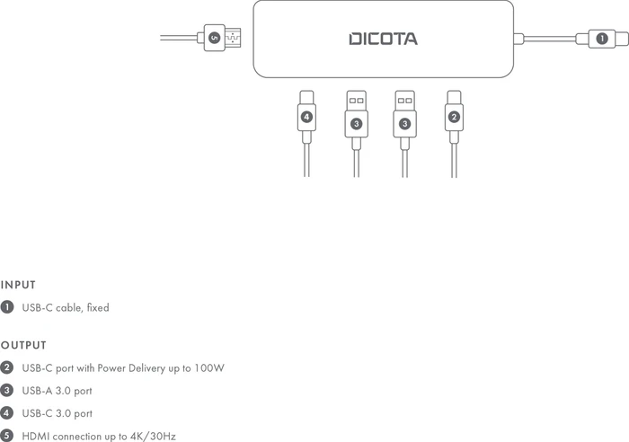 Dicota USB-C 5-in-1 Video Hub 4K, USB-C 3.0 [Stecker]