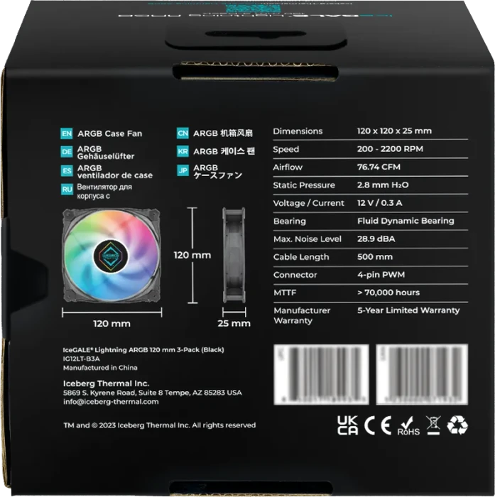 Iceberg Thermal IceGALE Lightning ARGB, Black, 120mm, 3er-Pack