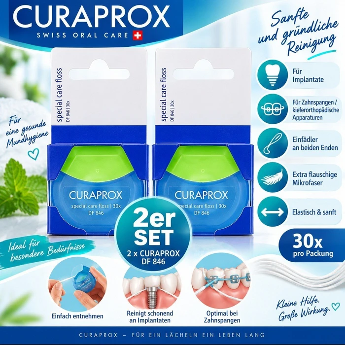 Curaden Curaprox DF846 Special Care Floss Zahnseide, 2 Stück
