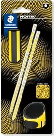 Staedtler NORIX 181 Bleistift HB graphit, gelb, Blister, Radierer, Anspitzer, 4er-Set