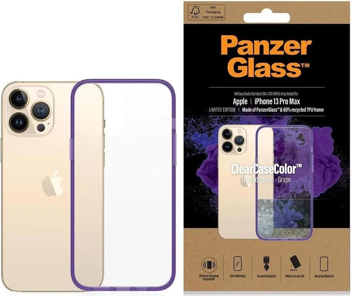 PanzerGlass Clear Case Color AntiBacterial für Apple iPhone 13 Pro Max Grape Limited Edition