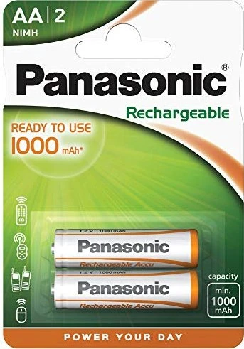 Panasonic Rechargeable Ready to Use Mignon AA NiMH 1000mAh, 2er-Pack