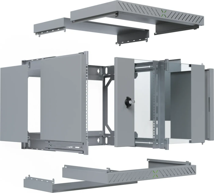 EFB Elektronik X-Rack 19" Wandgehäuse 9HE, fest, eigenbelüftet, tiefenverstellbar, 400-600mm, Sicherheitsglastür, IP20, RAL 7035, 600mm tief