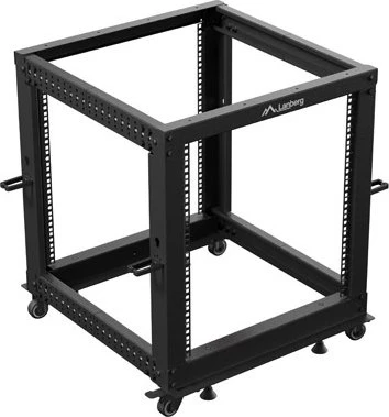 Lanberg Open Rack Series 19" Open Frame Rack 12HE, 4-Pfosten, mit Rollen, Flat Pack, tiefenverstellbar, 576-1033mm, RAL 9004, 641mm tief