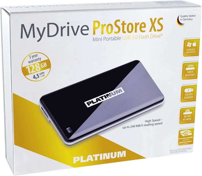 BestMedia Platinum MyDrive ProStore XS schwarz 128GB, USB 3.0 Mini-B