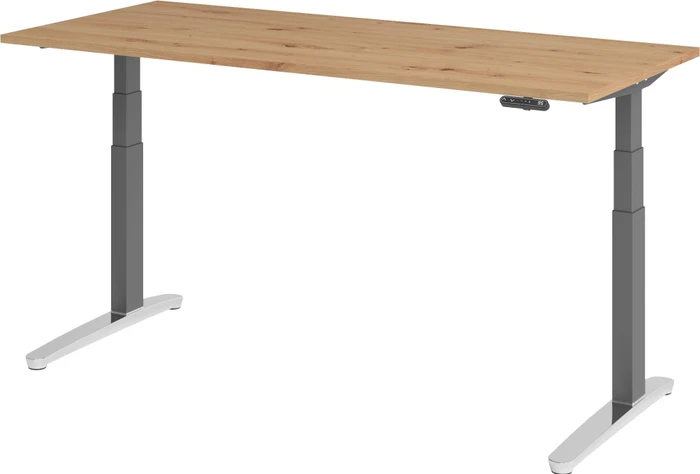 Hammerbacher Ergonomic Aktiv XBHM19 elektrisch höhenverstellbarer Sitz-Steh-Schreibtisch 180x80cm Asteiche/graphit