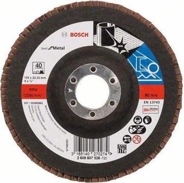 Bosch Professional X571 Best for Metal Fächerschleifscheibe gerade K40, 125x22.23mm, 1 Stück