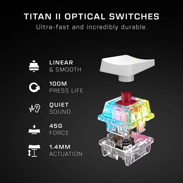 Roccat Vulcan II Mini, LEDs RGB, weiß, TITAN II OPTICAL RED, USB, US