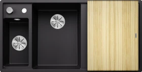 Blanco Axia III 6 S InFino Becken links mit Ablauffernbedienung schwarz inkl. Holzschneidebrett