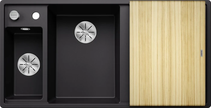 Blanco Axia III 6 S InFino Becken links mit Ablauffernbedienung schwarz inkl. Holzschneidebrett