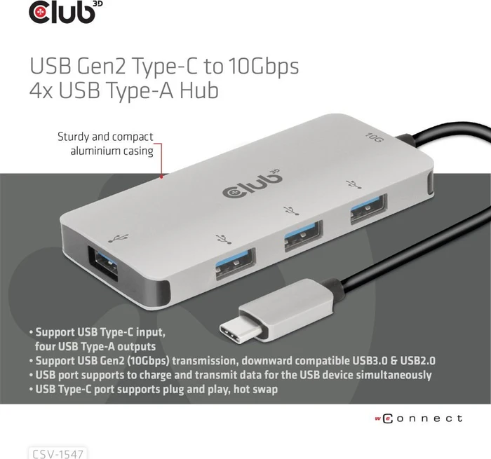 Club 3D USB-Hub, 4x USB-A 3.1, USB-C 3.1 [Stecker]